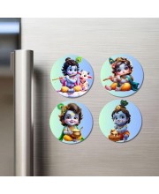 Krishna Fridge Magnets 4 Piece Set | 3 Inch Round Wall Fridge Decor (F23216)
