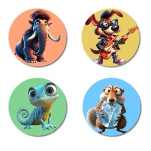 Mammoth, Dog, Chameleon, and Squirrel. Fridge Magnets 4 Piece Set | 3 Inch Round Wall Fridge Decor (F22999) Mammoth, Dog, Chameleon, and Squirrel. Fridge Magnets 4 Piece Set | 3 Inch Round Wall Fridge Decor (F22999)