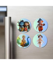 Shiva, Shakti, Ganesha, Kartikeya, and Krishna. Fridge Magnets 4 Piece Set | 3 Inch Round Wall Fridge Decor (F23197)