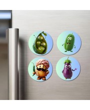 Peas, Cucumber, Potato, Eggplant Fridge Magnets 4 Piece Set | 3 Inch Round Wall Fridge Decor (F23301)