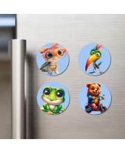 Turtle, Woodpecker, Frog, Bear Fridge Magnets 4 Piece Set | 3 Inch Round Wall Fridge Decor (F23165) Turtle, Woodpecker, Frog, Bear Fridge Magnets 4 Piece Set | 3 Inch Round Wall Fridge Decor (F23165)