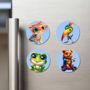 Turtle, Woodpecker, Frog, Bear Fridge Magnets 4 Piece Set | 3 Inch Round Wall Fridge Decor (F23165) Turtle, Woodpecker, Frog, Bear Fridge Magnets 4 Piece Set | 3 Inch Round Wall Fridge Decor (F23165)