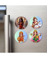 Kali, Saraswati, Durga, and Lakshmi. Fridge Magnets 4 Piece Set | 3 Inch Round Wall Fridge Decor (F22841)