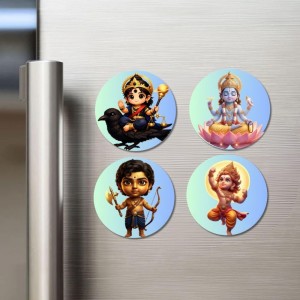 Shani Dev, Brahma, Ram, Hanuman Fridge Magnets 4 Piece Set | 3 Inch Round Wall Fridge Decor (F23221) Shani Dev, Brahma, Ram, Hanuman Fridge Magnets 4 Piece Set | 3 Inch Round Wall Fridge Decor (F23221)