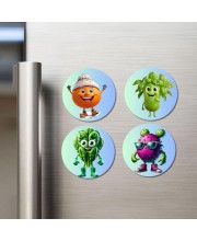 Orange, Celery, Spinach, Dragon Fruit Fridge Magnets 4 Piece Set | 3 Inch Round Wall Fridge Decor (F23298)