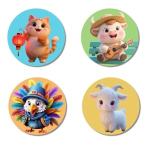 Cat, Cow, Turkey, and Goat. Fridge Magnets 4 Piece Set | 3 Inch Round Wall Fridge Decor (F22865)