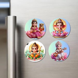 Lakshmi, Ganesha, Rama, and Saraswati. Fridge Magnets 4 Piece Set | 3 Inch Round Wall Fridge Decor (F22777) Lakshmi, Ganesha, Rama, and Saraswati. Fridge Magnets 4 Piece Set | 3 Inch Round Wall Fridge Decor (F22777)