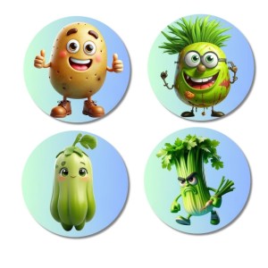 Potato, Bitter Gourd, Bottle Gourd, Celery Fridge Magnets 4 Piece Set | 3 Inch Round Wall Fridge Decor (F23330) Potato, Bitter Gourd, Bottle Gourd, Celery Fridge Magnets 4 Piece Set | 3 Inch Round Wall Fridge Decor (F23330)