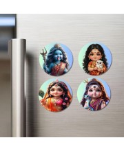 Maa Kali, Maa Lakshmi, Maa Radha, Maa Parvati Fridge Magnets 4 Piece Set | 3 Inch Round Wall Fridge Decor (F23186)