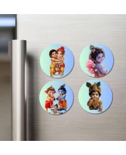 Shiva, Parvati, Ganesha, Kartikeya Fridge Magnets 4 Piece Set | 3 Inch Round Wall Fridge Decor (F23249)