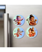 Hanuman and Rama. Fridge Magnets 4 Piece Set | 3 Inch Round Wall Fridge Decor (F23208)