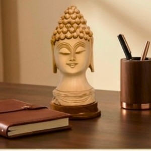Wooden Lord Buddha Idol Showpiece â€“ Handcrafted Buddha Head Statue for Home DÃ©cor, Meditation & Spiritual Gifts (Natural Wood Finish)