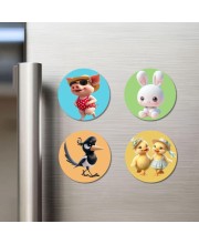 Pig, Rabbit, Magpie, and Ducklings. Fridge Magnets 4 Piece Set | 3 Inch Round Wall Fridge Decor (F22852)
