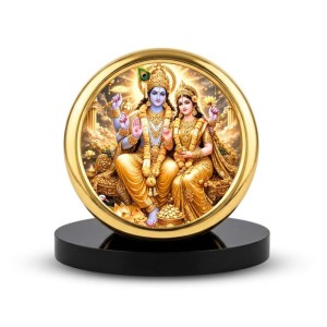 Car Desk/Table Top Radha Krishna Metal Golden Photo Stand 2x2 Inches, Compact & Stylish Spiritual Display for Car, Home & Office (Pack of 1) (F18597)