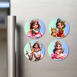 Krishna, Durga, Shiva, Saraswati Fridge Magnets 4 Piece Set | 3 Inch Round Wall Fridge Decor (F23172) Krishna, Durga, Shiva, Saraswati Fridge Magnets 4 Piece Set | 3 Inch Round Wall Fridge Decor (F23172)