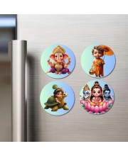 Ganesha, Vamana, Vishnu, and The Trimurti Fridge Magnets 4 Piece Set | 3 Inch Round Wall Fridge Decor (F22786)