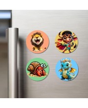 Lion, Bull, Crab, and Dragon. Fridge Magnets 4 Piece Set | 3 Inch Round Wall Fridge Decor (F23017)