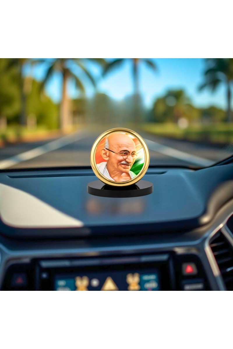 Car Desk/Table Top Gandhiji Metal Golden Photo Stand 2x2 Inches, Compact & Stylish Spiritual Display for Car, Home & Office (Pack of 1) (F20713)