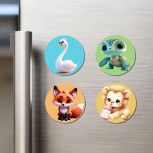 Swan, Turtle, Fox, and Lion. Fridge Magnets 4 Piece Set | 3 Inch Round Wall Fridge Decor (F22902) Swan, Turtle, Fox, and Lion. Fridge Magnets 4 Piece Set | 3 Inch Round Wall Fridge Decor (F22902)