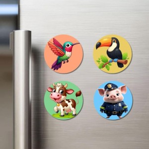 Hummingbird, Toucan, Cow, and Pig. Fridge Magnets 4 Piece Set | 3 Inch Round Wall Fridge Decor (F23045) Hummingbird, Toucan, Cow, and Pig. Fridge Magnets 4 Piece Set | 3 Inch Round Wall Fridge Decor (F23045)