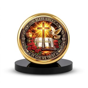 Car Desk/Table Top Jesus Symbol Silva Metal Golden Photo Stand 2x2 Inches, Compact & Stylish Spiritual Display for Car, Home & Office (Pack of 1) (F18515)