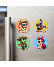 Monkey, Pigeon, Turtle, and Ladybug. Fridge Magnets 4 Piece Set | 3 Inch Round Wall Fridge Decor (F22961)