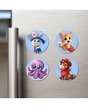 Rabbit, Cat, Octopus, and Horse. Fridge Magnets 4 Piece Set | 3 Inch Round Wall Fridge Decor (F23133)