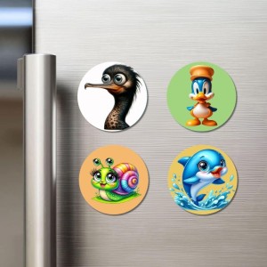 Ostrich, Duck, Snail, and Dolphin. Fridge Magnets 4 Piece Set | 3 Inch Round Wall Fridge Decor (F22888) Ostrich, Duck, Snail, and Dolphin. Fridge Magnets 4 Piece Set | 3 Inch Round Wall Fridge Decor (F22888)