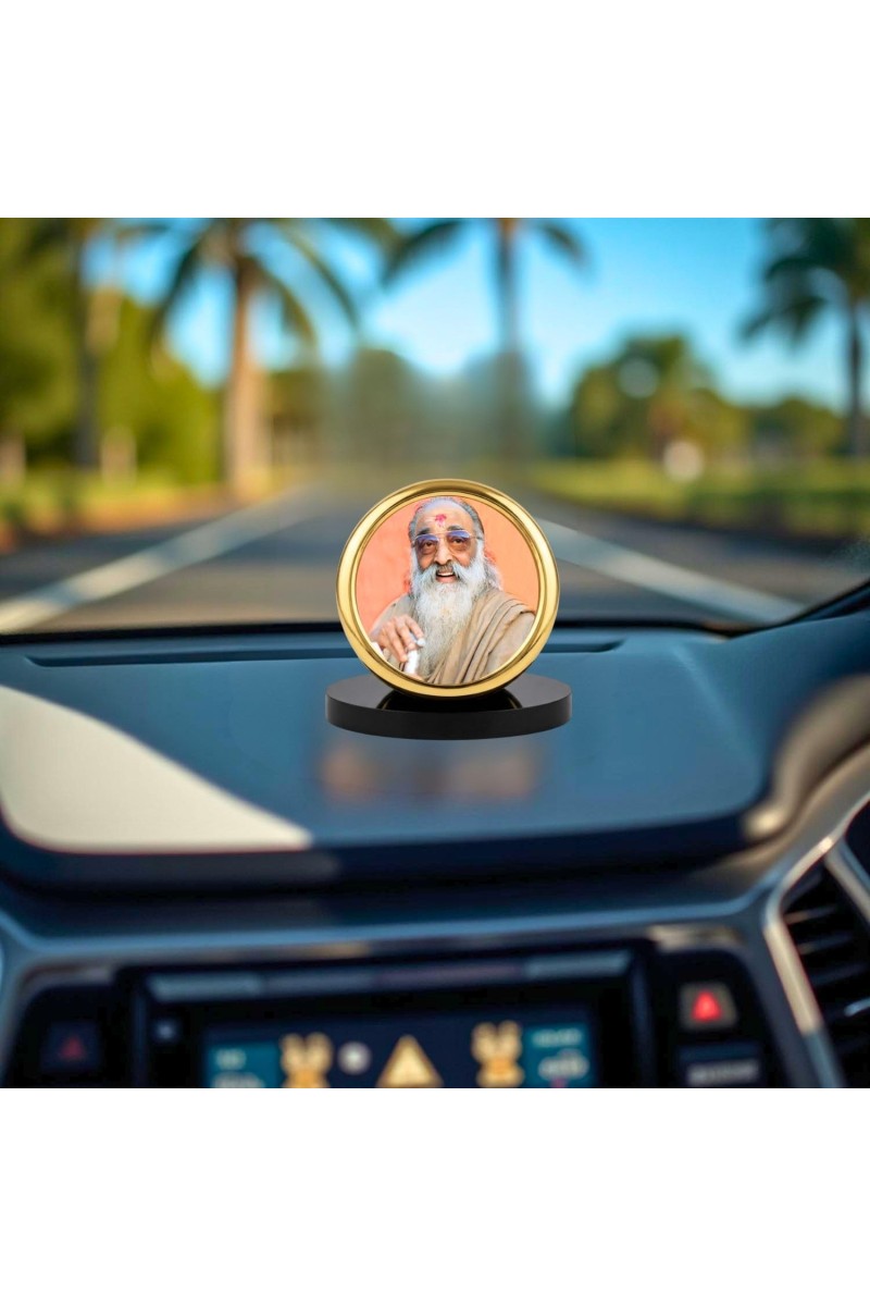 Car Desk/Table Top Swami Chinmayananda Ji Metal Golden Photo Stand 2x2 Inches, Compact & Stylish Spiritual Display for Car, Home & Office (Pack of 1) (F18550)