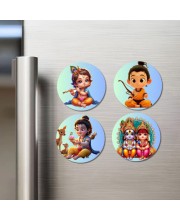 Krishna, Shiva, Parvati, Durga, Ganesha, Rama, and Sita. Fridge Magnets 4 Piece Set | 3 Inch Round Wall Fridge Decor (F22799)