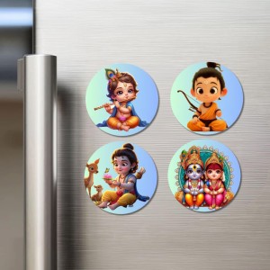 Krishna, Shiva, Parvati, Durga, Ganesha, Rama, and Sita. Fridge Magnets 4 Piece Set | 3 Inch Round Wall Fridge Decor (F22799)