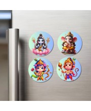 Shiva, Ganesha, Rama, and Hanuman Fridge Magnets 4 Piece Set | 3 Inch Round Wall Fridge Decor (F22792)