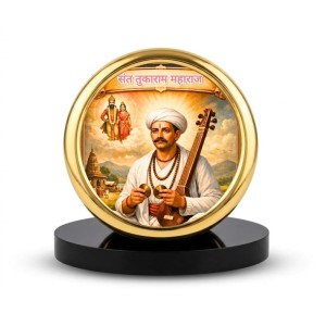 Car Desk/Table Top Sant Tukaram Maharaj Metal Golden Photo Stand 2x2 Inches, Compact & Stylish Spiritual Display for Car, Home & Office (Pack of 1) (F18568)