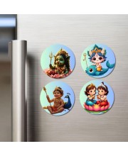 Lakshmi, Matsya (Vishnu), Murugan, LakshmiVishnu Fridge Magnets 4 Piece Set | 3 Inch Round Wall Fridge Decor (F23256)