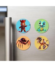 Horse, Turtle, Spider, and Camel. Fridge Magnets 4 Piece Set | 3 Inch Round Wall Fridge Decor (F22934)
