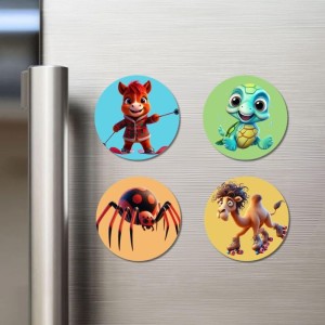 Horse, Turtle, Spider, and Camel. Fridge Magnets 4 Piece Set | 3 Inch Round Wall Fridge Decor (F22934)