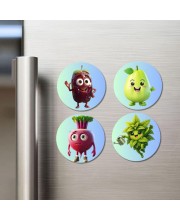 Beetroot, Pear, Radish, Mint Fridge Magnets 4 Piece Set | 3 Inch Round Wall Fridge Decor (F23316)