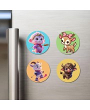 Monkey, Deer, Goat, and Bull. Fridge Magnets 4 Piece Set | 3 Inch Round Wall Fridge Decor (F22883)