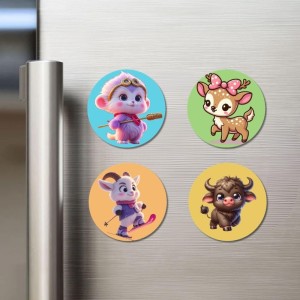 Monkey, Deer, Goat, and Bull. Fridge Magnets 4 Piece Set | 3 Inch Round Wall Fridge Decor (F22883) Monkey, Deer, Goat, and Bull. Fridge Magnets 4 Piece Set | 3 Inch Round Wall Fridge Decor (F22883)