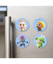 Rabbit, Bee, Monster, and Rabbit. Fridge Magnets 4 Piece Set | 3 Inch Round Wall Fridge Decor (F23134)