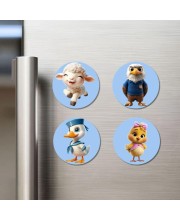 Lamb, Eagle, Duck, and Chick. Fridge Magnets 4 Piece Set | 3 Inch Round Wall Fridge Decor (F23078)