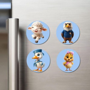 Lamb, Eagle, Duck, and Chick. Fridge Magnets 4 Piece Set | 3 Inch Round Wall Fridge Decor (F23078)