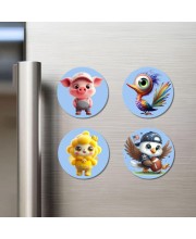 Pig, Bird, Lamb, and Eagle. Fridge Magnets 4 Piece Set | 3 Inch Round Wall Fridge Decor (F23109)