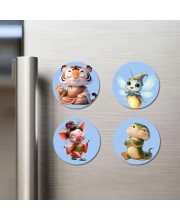 Tiger, Fairy, Pig, Snake Fridge Magnets 4 Piece Set | 3 Inch Round Wall Fridge Decor (F23156) Tiger, Fairy, Pig, Snake Fridge Magnets 4 Piece Set | 3 Inch Round Wall Fridge Decor (F23156)