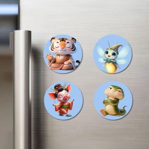 Tiger, Fairy, Pig, Snake Fridge Magnets 4 Piece Set | 3 Inch Round Wall Fridge Decor (F23156) Tiger, Fairy, Pig, Snake Fridge Magnets 4 Piece Set | 3 Inch Round Wall Fridge Decor (F23156)