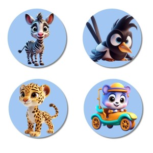 Zebra, Bird, Leopard, and Bear. Fridge Magnets 4 Piece Set | 3 Inch Round Wall Fridge Decor (F23100)