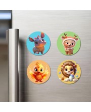 Rhino, Reindeer, Phoenix, and Lion Fridge Magnets 4 Piece Set | 3 Inch Round Wall Fridge Decor (F22916)