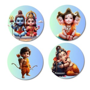 Krishna, Shiva, Ganesha, Datta Fridge Magnets 4 Piece Set | 3 Inch Round Wall Fridge Decor (F23184)