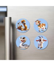 Camel, Cow, Snake, and Goat. Fridge Magnets 4 Piece Set | 3 Inch Round Wall Fridge Decor (F23056)
