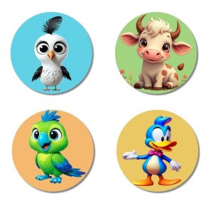 Goat, Parrot, Duck and Penguin Fridge Magnets 4 Piece Set | 3 Inch Round Wall Fridge Decor (F22892)